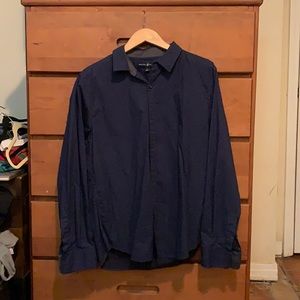 Beverly Hills Polo Club navy blue dress shirt with subtle diamond pattern